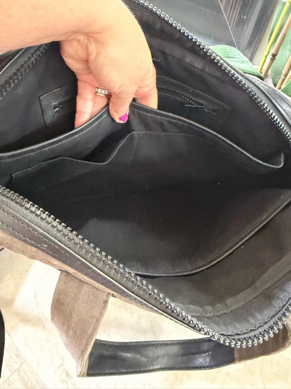 All Saints canvas and leather laptop bag